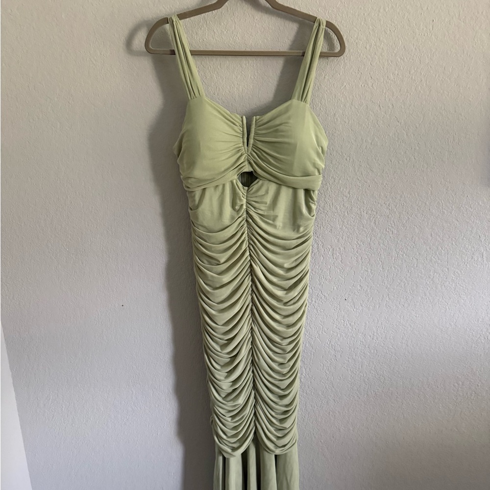 Sage Ruched Mesh Maxi Dress XL NWT – Cutout & Mermaid Hem - Picture 3 of 7